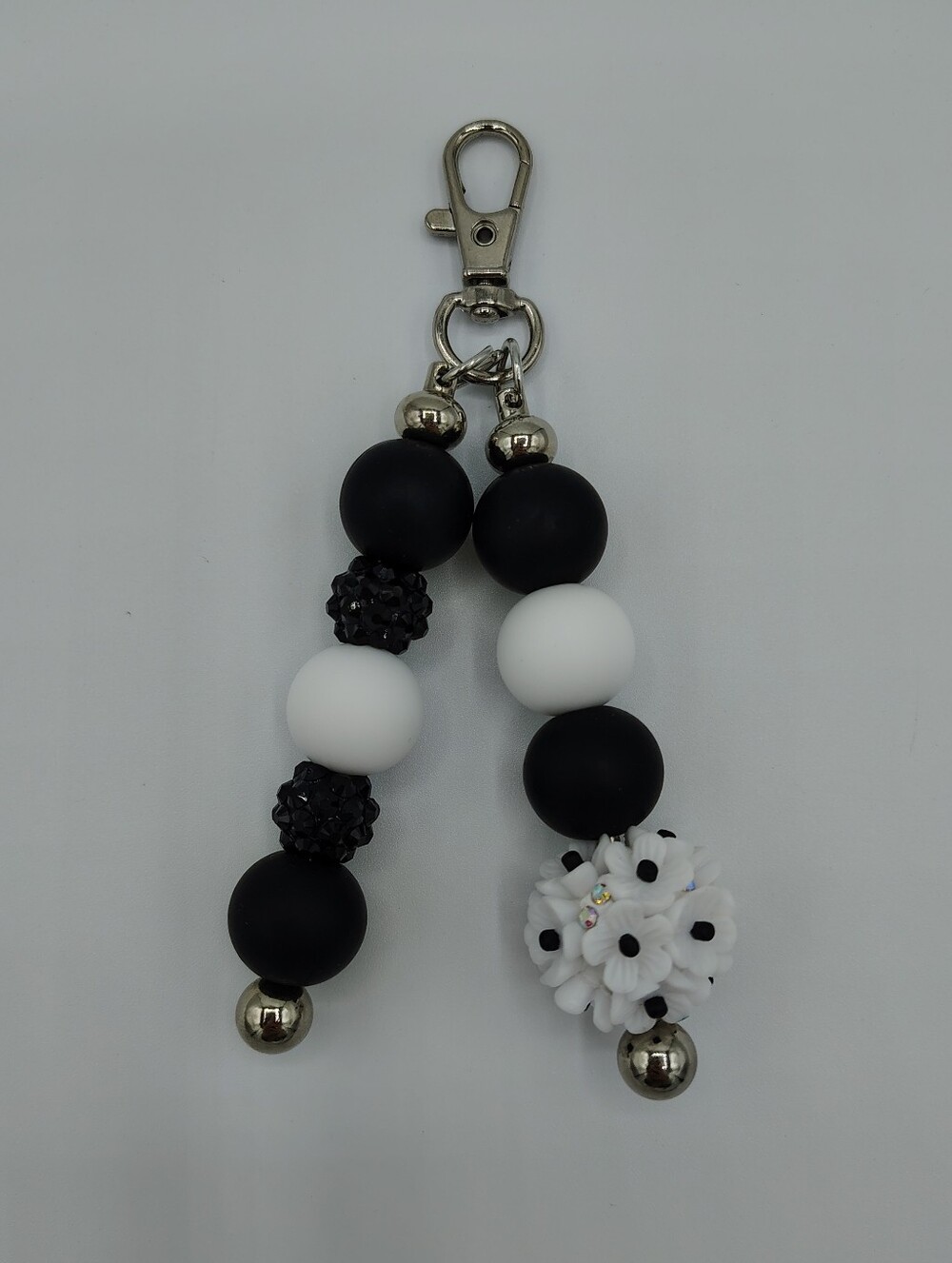 Black & White Beaded Keychain Charm